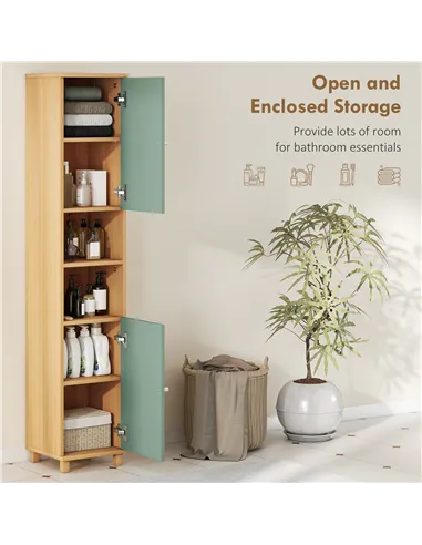 HOMCOM Bathroom Cabinet with Adjustable Shelves and Open Shelves - Green