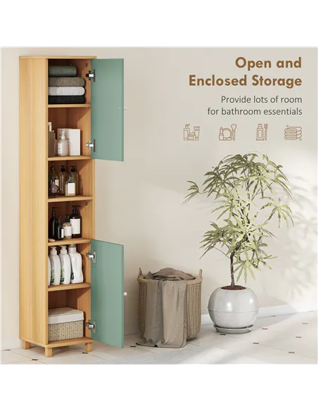 HOMCOM Bathroom Cabinet with Adjustable Shelves and Open Shelves - Green