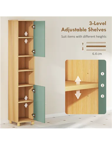 HOMCOM Bathroom Cabinet with Adjustable Shelves and Open Shelves - Green