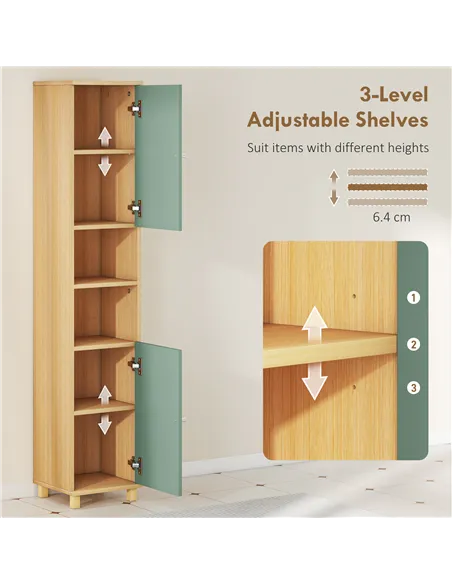 HOMCOM Bathroom Cabinet with Adjustable Shelves and Open Shelves - Green