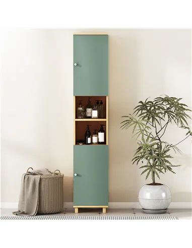 HOMCOM Bathroom Cabinet with Adjustable Shelves and Open Shelves - Green