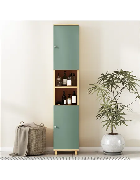 HOMCOM Bathroom Cabinet with Adjustable Shelves and Open Shelves - Green