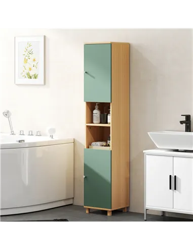 HOMCOM Bathroom Cabinet with Adjustable Shelves and Open Shelves - Green