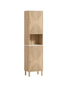HOMCOM Slim Bathroom Cabinet with Silent Drawer Rail for Scandinavian, Japanese Styles - Wood-Effect