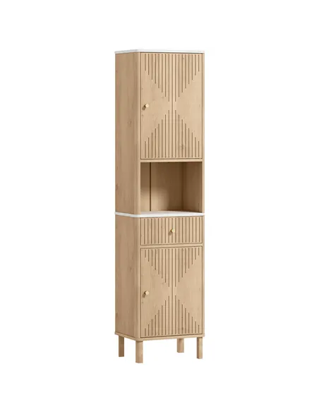 HOMCOM Slim Bathroom Cabinet with Silent Drawer Rail for Scandinavian, Japanese Styles - Wood-Effect