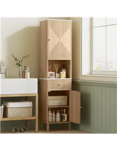 HOMCOM Slim Bathroom Cabinet with Silent Drawer Rail for Scandinavian, Japanese Styles - Wood-Effect 2