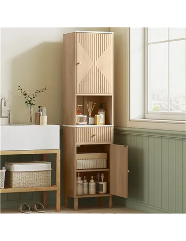 HOMCOM Slim Bathroom Cabinet with Silent Drawer Rail for Scandinavian, Japanese Styles - Wood-Effect