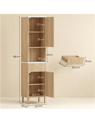 HOMCOM Slim Bathroom Cabinet with Silent Drawer Rail for Scandinavian, Japanese Styles - Wood-Effect