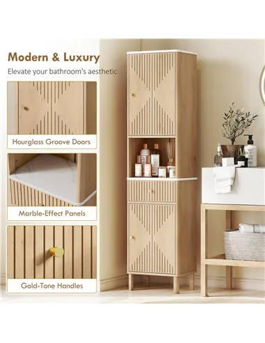 HOMCOM Slim Bathroom Cabinet with Silent Drawer Rail for Scandinavian, Japanese Styles - Wood-Effect