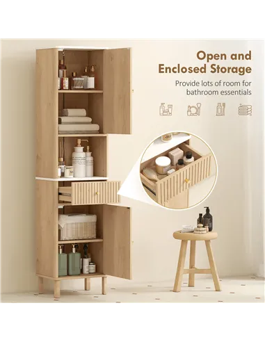 HOMCOM Slim Bathroom Cabinet with Silent Drawer Rail for Scandinavian, Japanese Styles - Wood-Effect