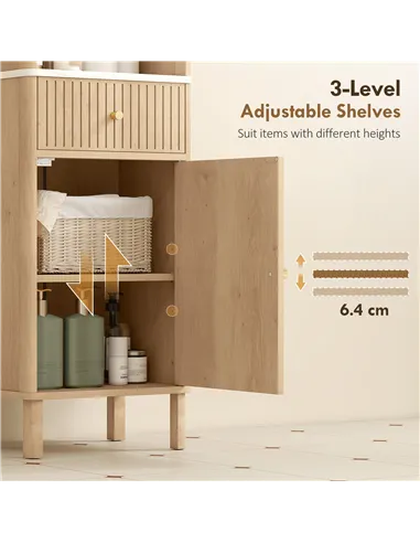 HOMCOM Slim Bathroom Cabinet with Silent Drawer Rail for Scandinavian, Japanese Styles - Wood-Effect