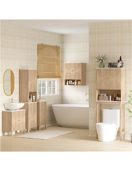 HOMCOM Slim Bathroom Cabinet with Silent Drawer Rail for Scandinavian, Japanese Styles - Wood-Effect