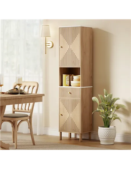 HOMCOM Slim Bathroom Cabinet with Silent Drawer Rail for Scandinavian, Japanese Styles - Wood-Effect