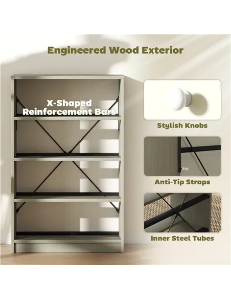 HOMCOM Chest of Drawers, Dresser with 4 Fabric Drawers - White and Grey