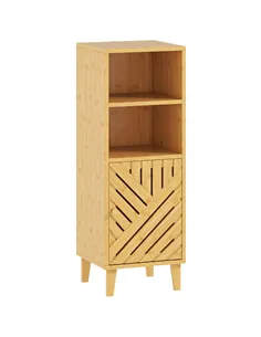 HOMCOM Slim Bathroom Cabinet with Bamboo Door and Legs, Narrow Bathroom Storage Cabinet, Freestanding Storage Cupboard with Open