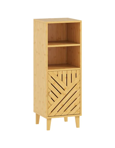 HOMCOM Slim Bathroom Cabinet with Bamboo Door and Legs, Narrow Bathroom Storage Cabinet, Freestanding Storage Cupboard with Open