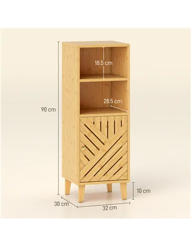 HOMCOM Slim Bathroom Cabinet with Bamboo Door and Legs, Narrow Bathroom Storage Cabinet, Freestanding Storage Cupboard with Open