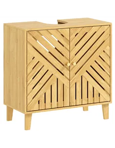 HOMCOM Bamboo Bathroom Under Sink Cabinet with Adjustable Shelf for Basin without Pedestal - Natural