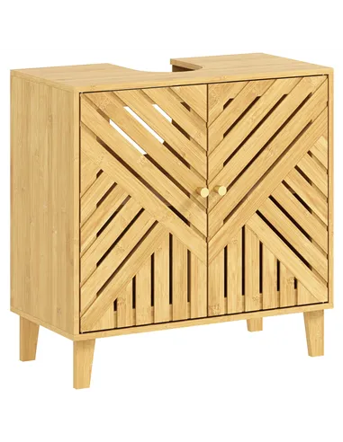 HOMCOM Bamboo Bathroom Under Sink Cabinet with Adjustable Shelf for Basin without Pedestal - Natural