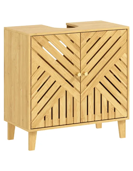 HOMCOM Bamboo Bathroom Under Sink Cabinet with Adjustable Shelf for Basin without Pedestal - Natural