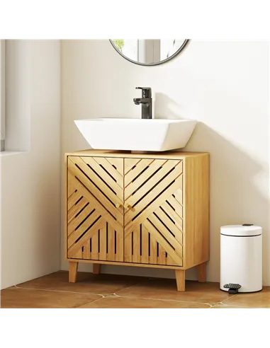 HOMCOM Bamboo Bathroom Under Sink Cabinet with Adjustable Shelf for Basin without Pedestal - Natural