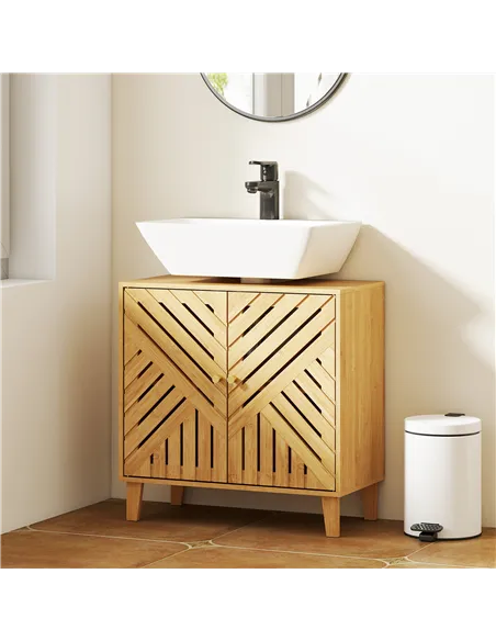 HOMCOM Bamboo Bathroom Under Sink Cabinet with Adjustable Shelf for Basin without Pedestal - Natural