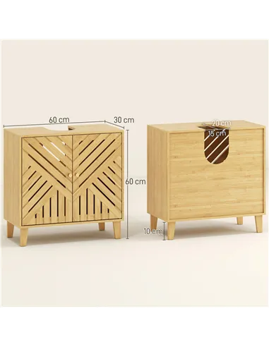 HOMCOM Bamboo Bathroom Under Sink Cabinet with Adjustable Shelf for Basin without Pedestal - Natural