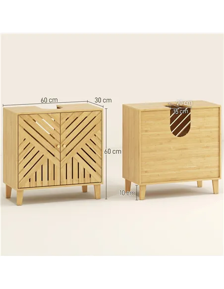 HOMCOM Bamboo Bathroom Under Sink Cabinet with Adjustable Shelf for Basin without Pedestal - Natural