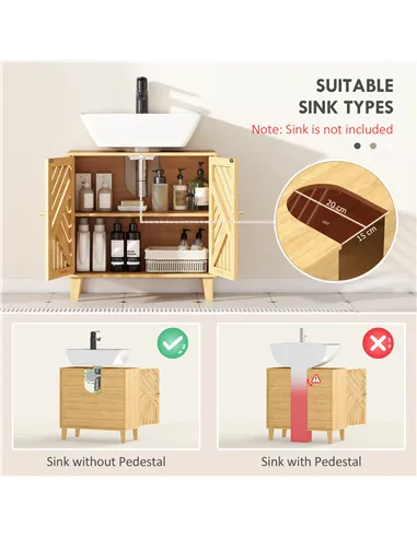 HOMCOM Bamboo Bathroom Under Sink Cabinet with Adjustable Shelf for Basin without Pedestal - Natural