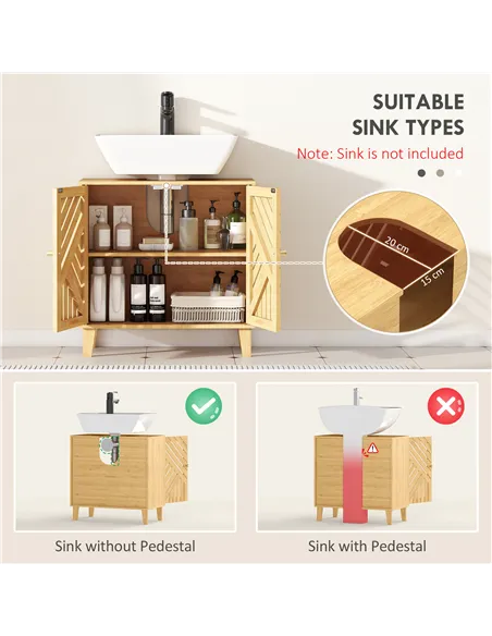 HOMCOM Bamboo Bathroom Under Sink Cabinet with Adjustable Shelf for Basin without Pedestal - Natural