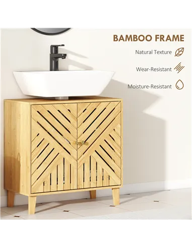 HOMCOM Bamboo Bathroom Under Sink Cabinet with Adjustable Shelf for Basin without Pedestal - Natural