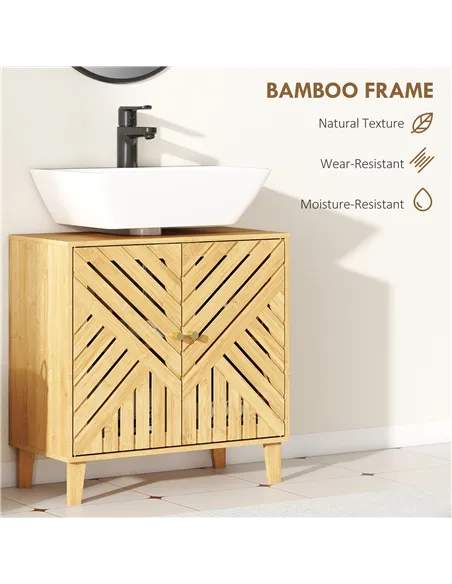 HOMCOM Bamboo Bathroom Under Sink Cabinet with Adjustable Shelf for Basin without Pedestal - Natural