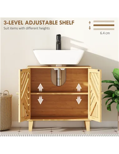 HOMCOM Bamboo Bathroom Under Sink Cabinet with Adjustable Shelf for Basin without Pedestal - Natural