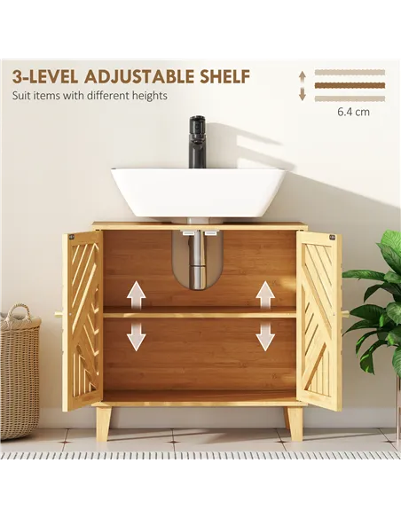 HOMCOM Bamboo Bathroom Under Sink Cabinet with Adjustable Shelf for Basin without Pedestal - Natural