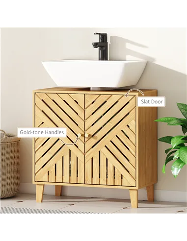 HOMCOM Bamboo Bathroom Under Sink Cabinet with Adjustable Shelf for Basin without Pedestal - Natural
