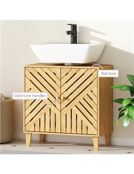 HOMCOM Bamboo Bathroom Under Sink Cabinet with Adjustable Shelf for Basin without Pedestal - Natural