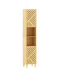 HOMCOM Multi-Storage Bamboo Door Bathroom Cabinet - Natural Finish