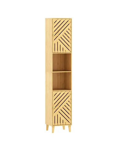 HOMCOM Multi-Storage Bamboo Door Bathroom Cabinet - Natural Finish