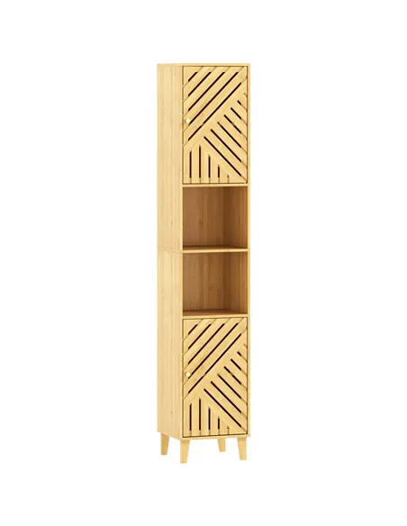 HOMCOM Multi-Storage Bamboo Door Bathroom Cabinet - Natural Finish