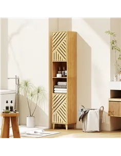 HOMCOM Multi-Storage Bamboo Door Bathroom Cabinet - Natural Finish 2