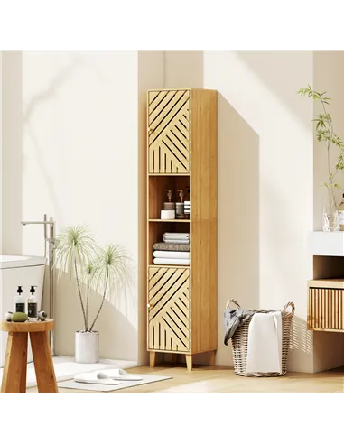 HOMCOM Multi-Storage Bamboo Door Bathroom Cabinet - Natural Finish