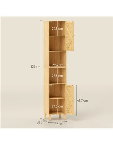 HOMCOM Multi-Storage Bamboo Door Bathroom Cabinet - Natural Finish