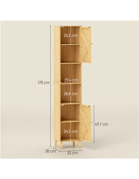 HOMCOM Multi-Storage Bamboo Door Bathroom Cabinet - Natural Finish