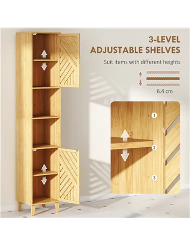 HOMCOM Multi-Storage Bamboo Door Bathroom Cabinet - Natural Finish