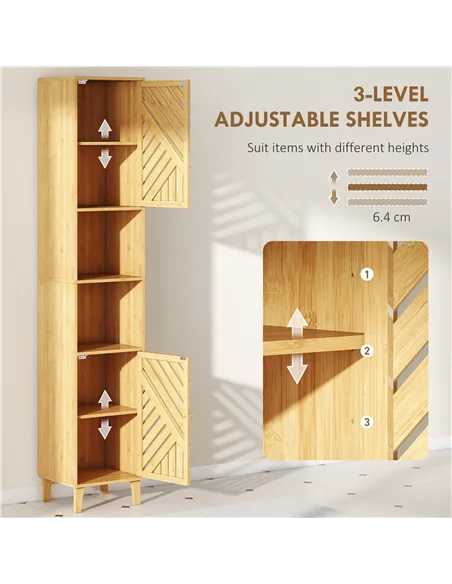 HOMCOM Multi-Storage Bamboo Door Bathroom Cabinet - Natural Finish