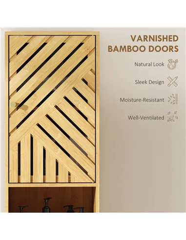 HOMCOM Multi-Storage Bamboo Door Bathroom Cabinet - Natural Finish