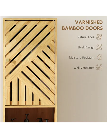 HOMCOM Multi-Storage Bamboo Door Bathroom Cabinet - Natural Finish