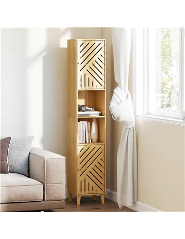 HOMCOM Multi-Storage Bamboo Door Bathroom Cabinet - Natural Finish