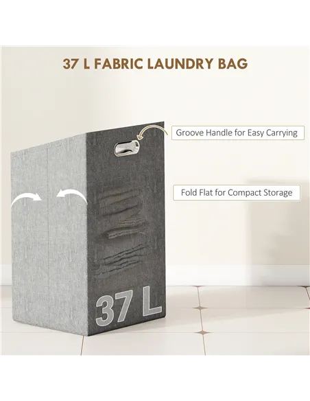 HOMCOM Bamboo Laundry Cabinet with Slatted Door, Bathroom Cabinet with Tilt-Out Hamper and Removable Liner Bag, 40 x 30D x 95 cm