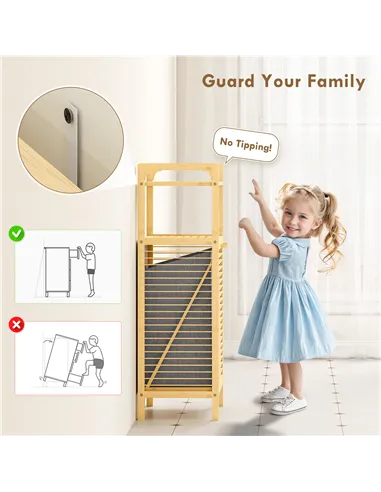 HOMCOM Bamboo Laundry Cabinet with Slatted Door, Bathroom Cabinet with Tilt-Out Hamper and Removable Liner Bag, 40 x 30D x 95 cm